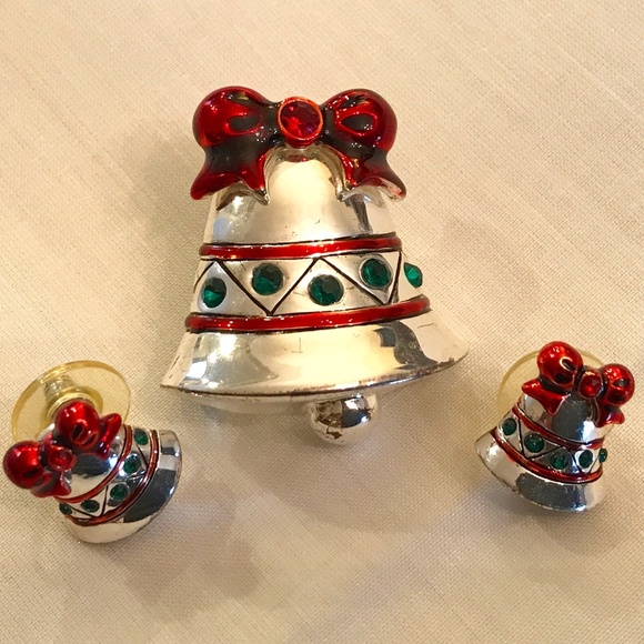 Christmas Bell Brooch/Pendant with Marching Earrings - Picture 1 of 3